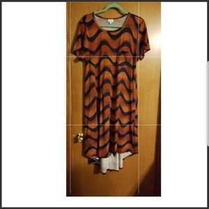 Lularoe Carly fall blue/burnt orange waves.